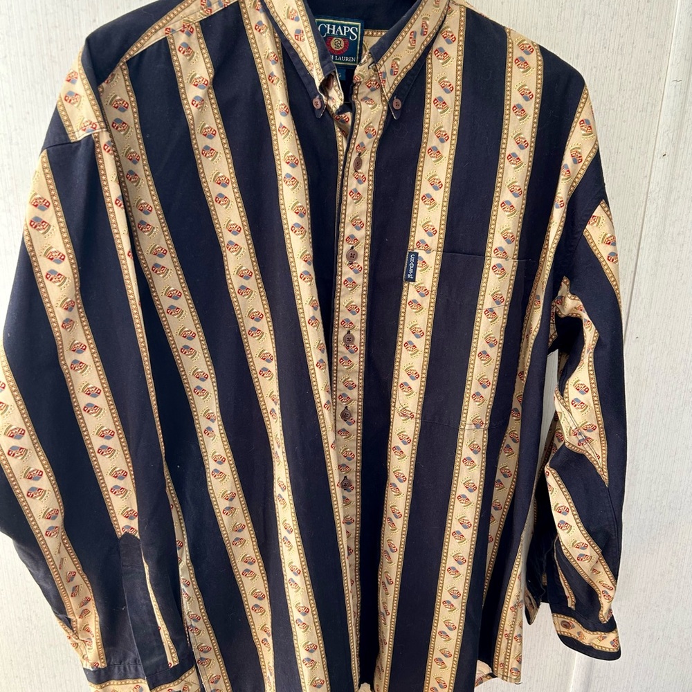 Ralph Lauren Chaps Retro Navy and Cream Men's Shirt Size L